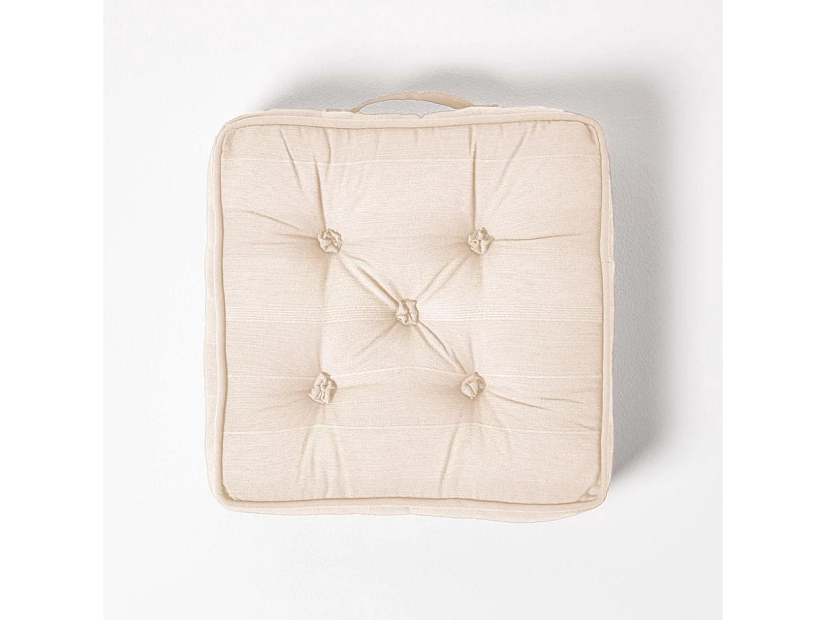 Homescapes 100% Cotton Rajput Floor Cushion, 40 x 40 x 8 cm, Natural, OEKO-TEX Certified, Handcrafted, 16 x 16 x 3"