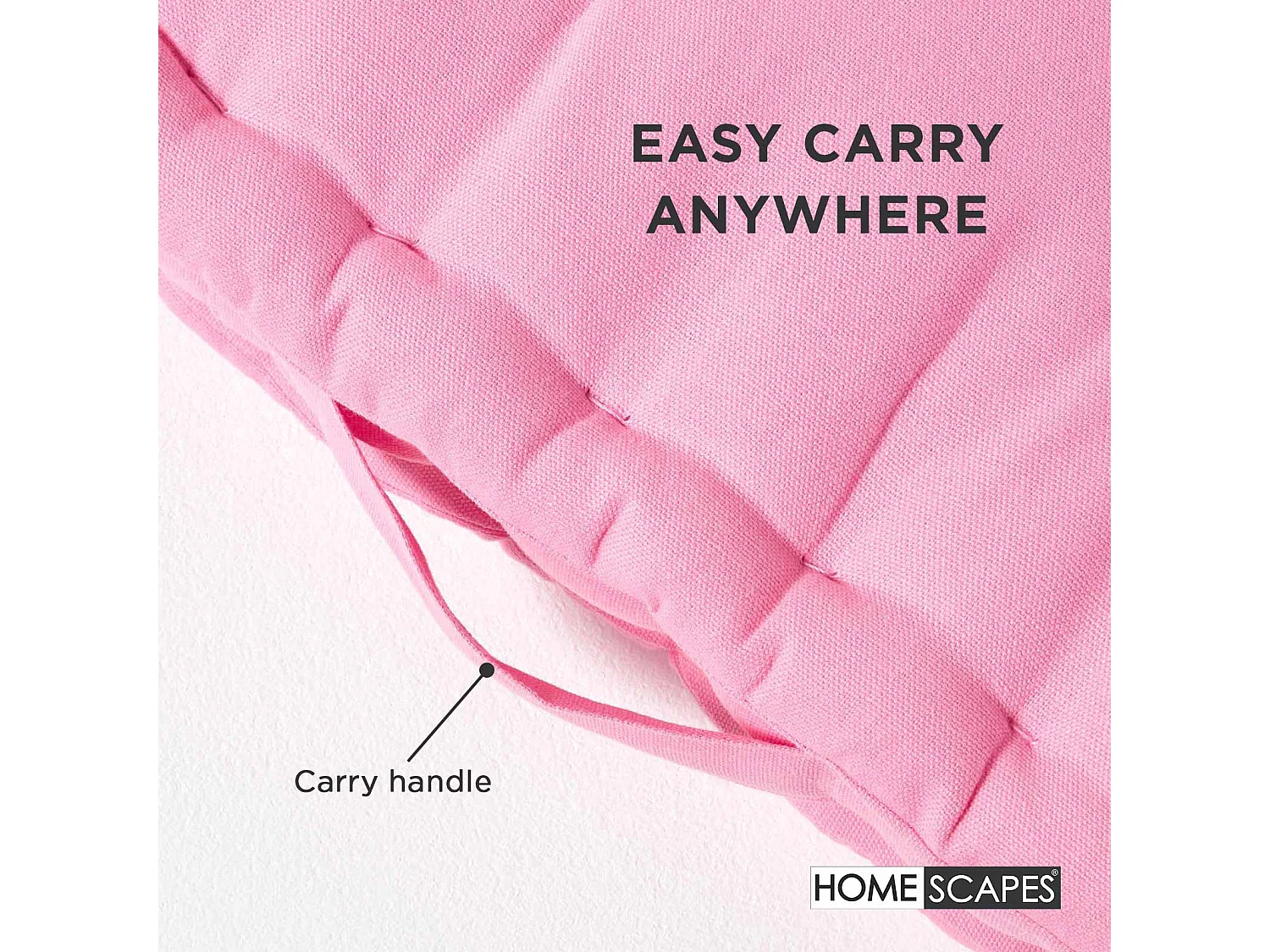 Homescapes 100% Cotton Plain Floor Cushion, 40 x 40 x 8 cm, Pink, OEKO-TEX Certified, Handcrafted, 16 x 16 x 3"