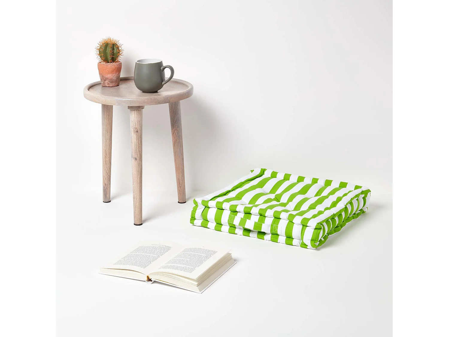 Homescapes 100% Cotton Stripe Floor Cushion, 50 x 50 x 10 cm, Green, OEKO-TEX Certified, Handcrafted, 20 x 20 x 4"