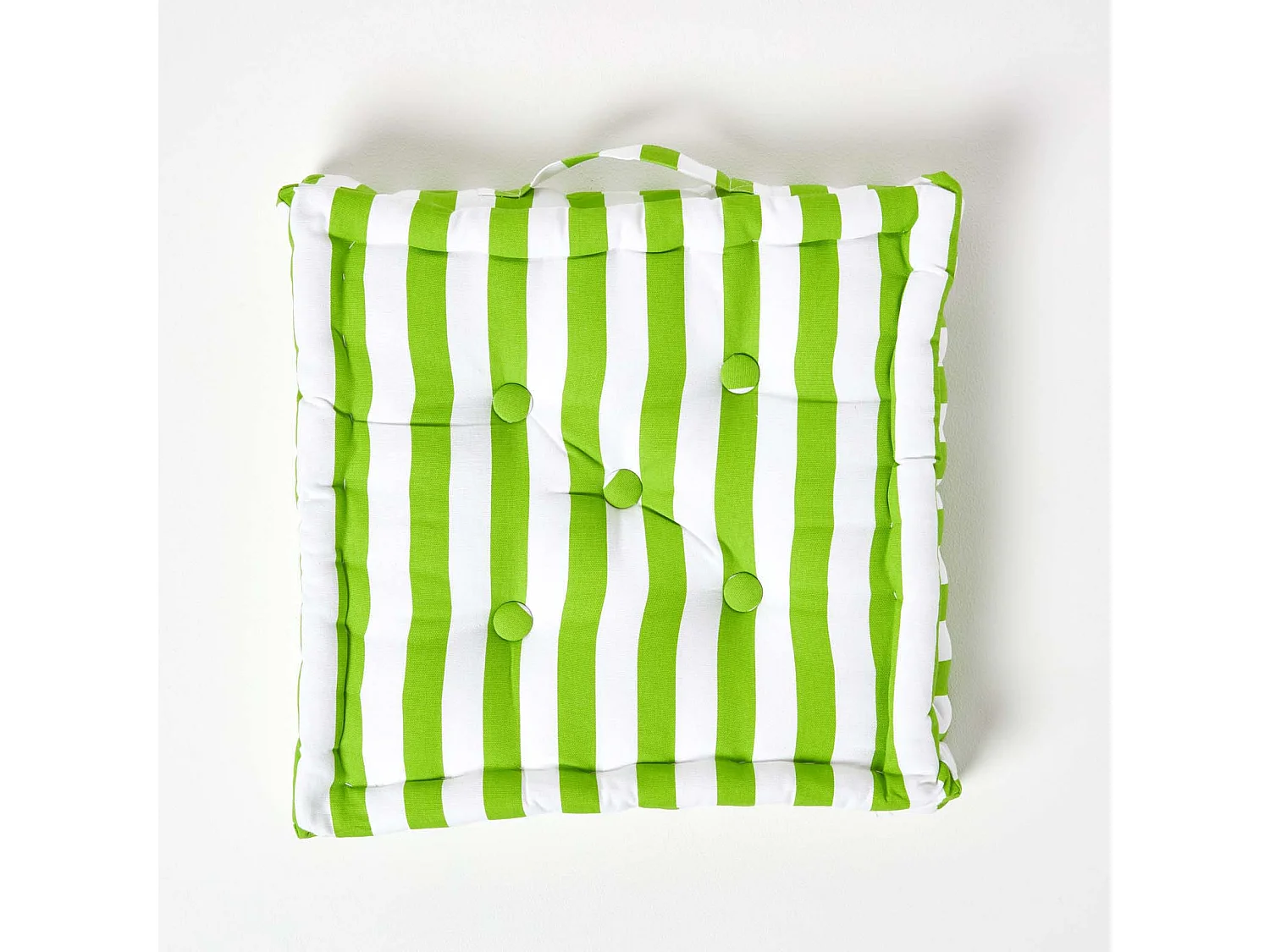 Homescapes 100% Cotton Stripe Floor Cushion, 50 x 50 x 10 cm, Green, OEKO-TEX Certified, Handcrafted, 20 x 20 x 4"