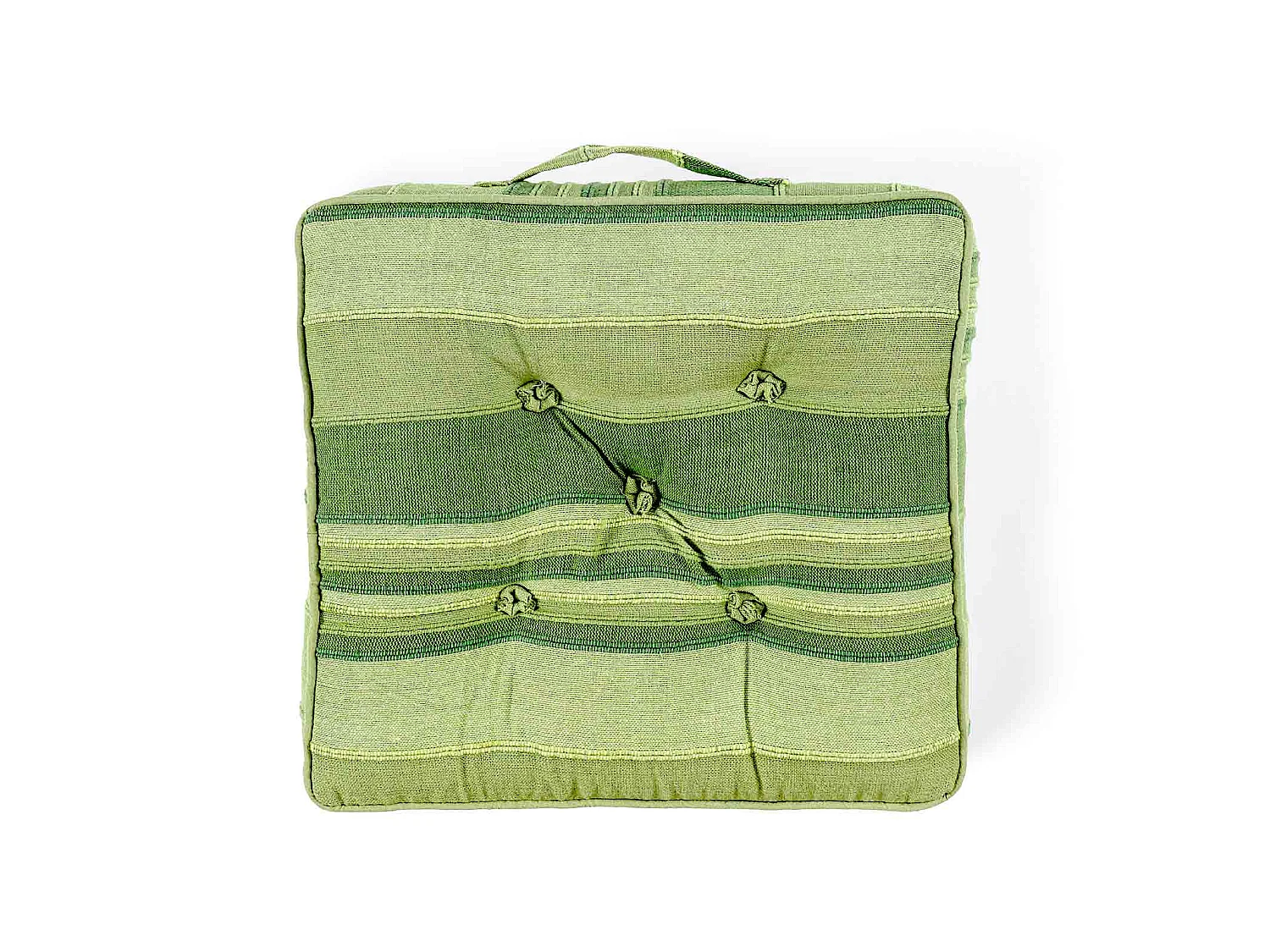 Homescapes 100% Cotton Morocco Floor Cushion, 40 x 40 x 8 cm, Green, Stripe, OEKO-TEX Certified, Handcrafted, 16 x 16 x 3"