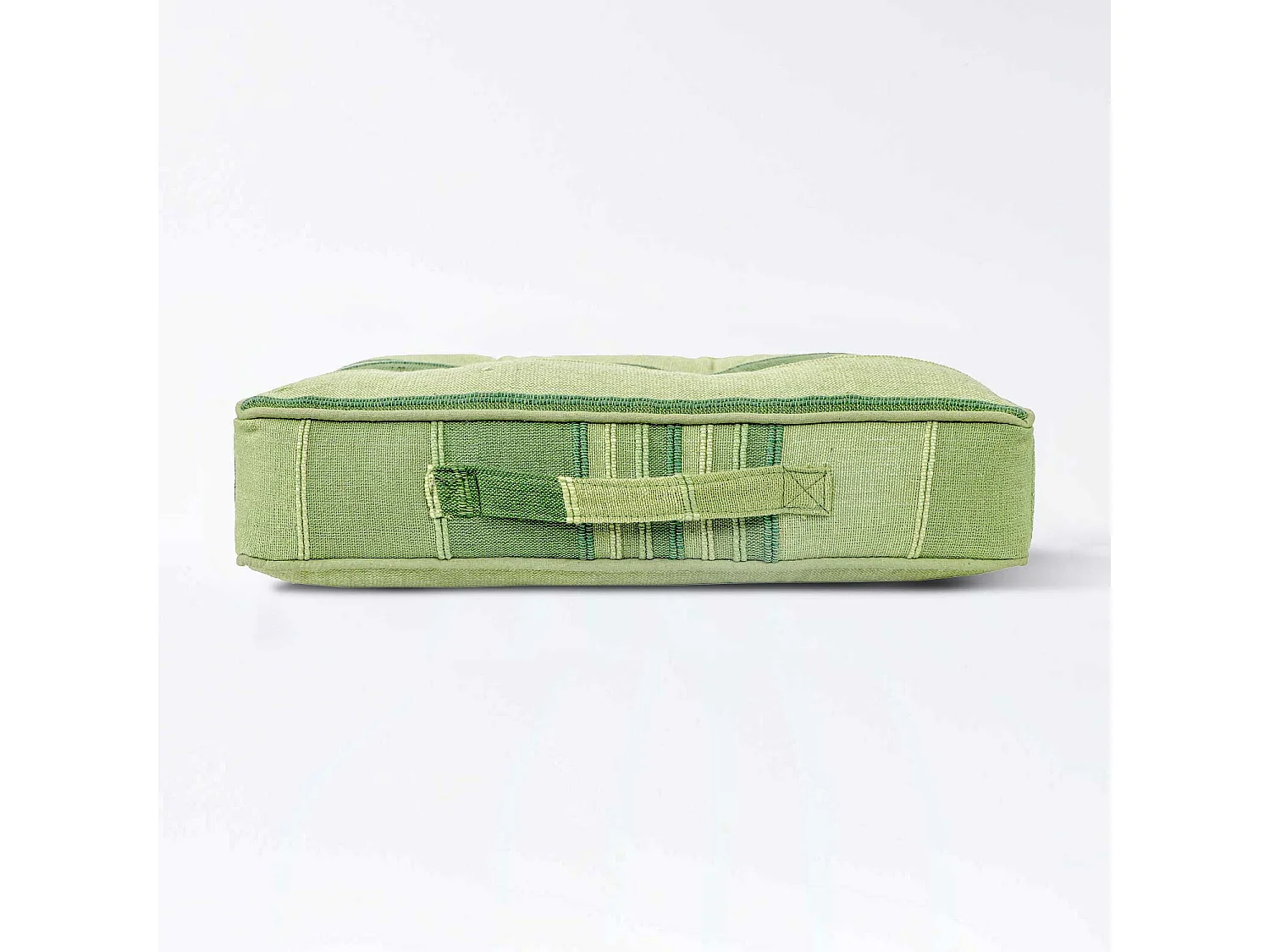 Homescapes 100% Cotton Morocco Floor Cushion, 40 x 40 x 8 cm, Green, Stripe, OEKO-TEX Certified, Handcrafted, 16 x 16 x 3"