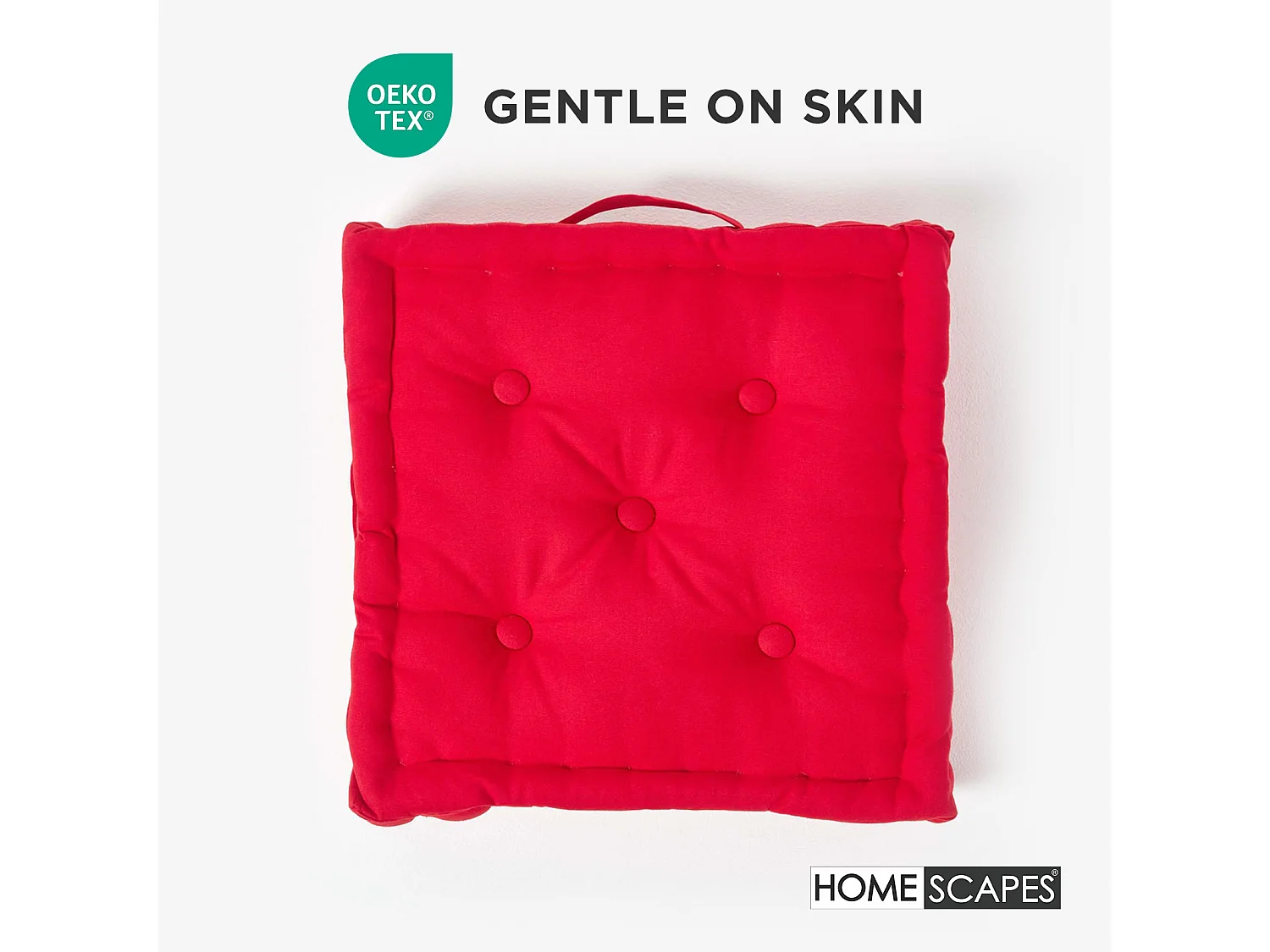 Homescapes 100% Cotton Plain Floor Cushion, 50 x 50 x 10 cm, Red, OEKO-TEX Certified, Handcrafted, 20 x 20 x 4"
