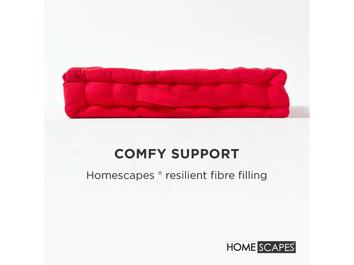 Homescapes 100% Cotton Plain Floor Cushion, 50 x 50 x 10 cm, Red, OEKO-TEX Certified, Handcrafted, 20 x 20 x 4"