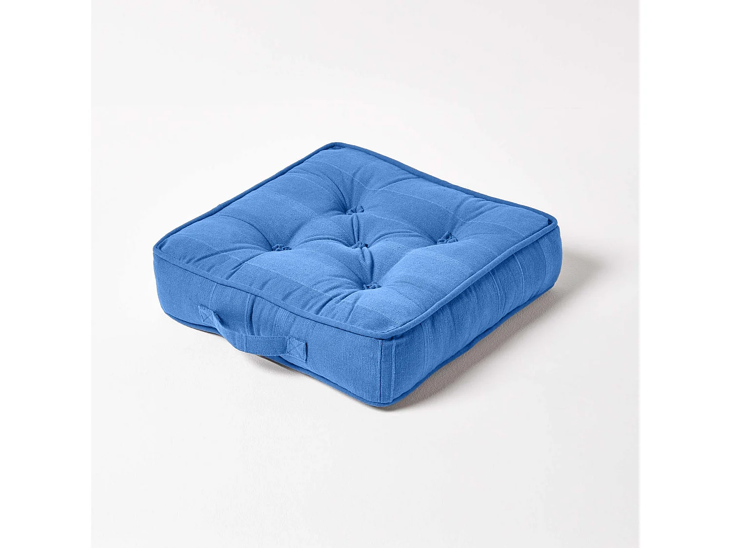 Homescapes 100% Cotton Rajput Floor Cushion, 40 x 40 x 8 cm, Blue, OEKO-TEX Certified, Handcrafted, 16 x 16 x 3"