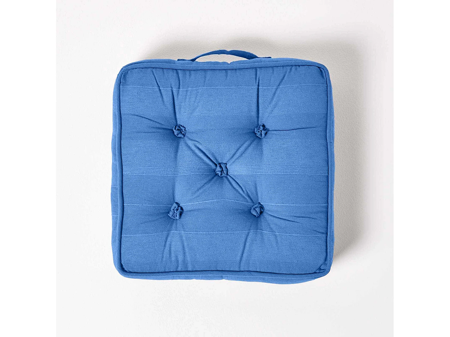 Homescapes 100% Cotton Rajput Floor Cushion, 40 x 40 x 8 cm, Blue, OEKO-TEX Certified, Handcrafted, 16 x 16 x 3"
