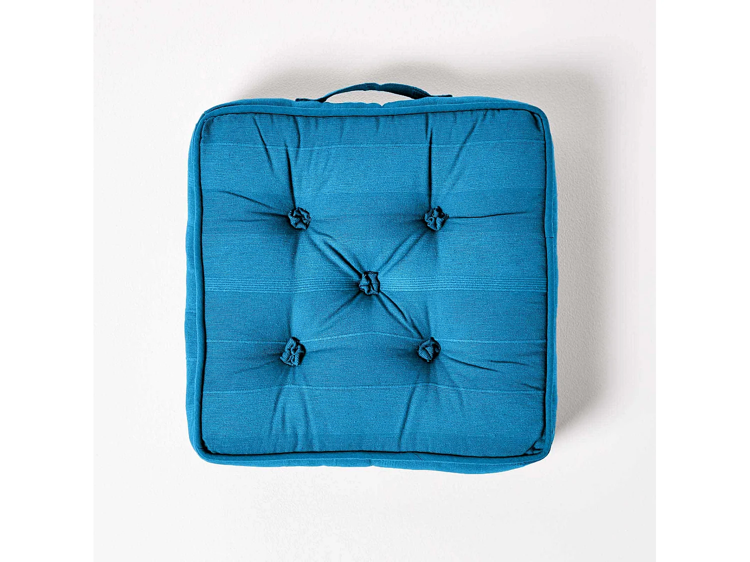 Homescapes 100% Cotton Rajput Floor Cushion, 40 x 40 x 8 cm, Teal Blue, OEKO-TEX Certified, Handcrafted, 16 x 16 x 3"