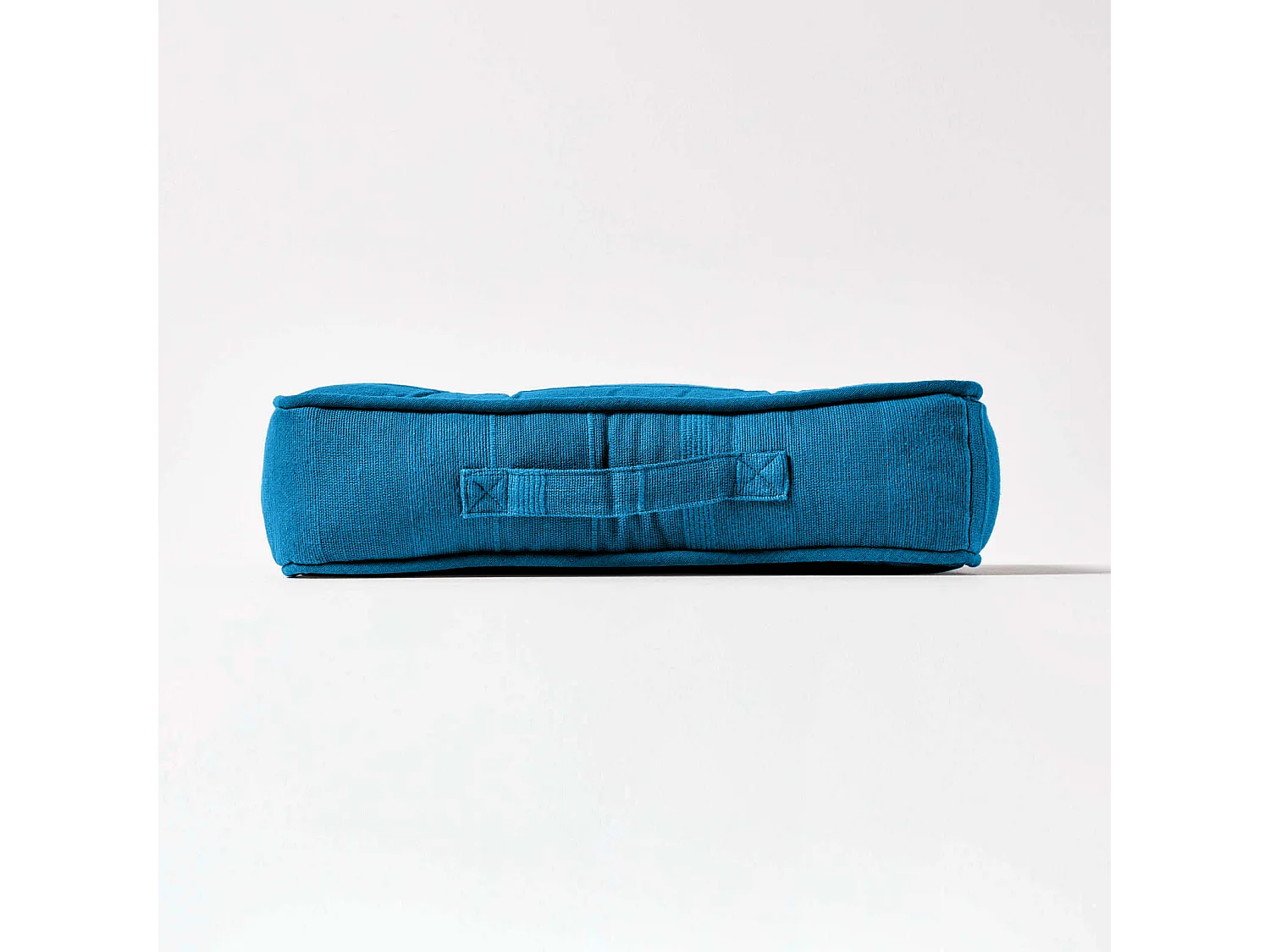 Homescapes 100% Cotton Rajput Floor Cushion, 40 x 40 x 8 cm, Teal Blue, OEKO-TEX Certified, Handcrafted, 16 x 16 x 3"