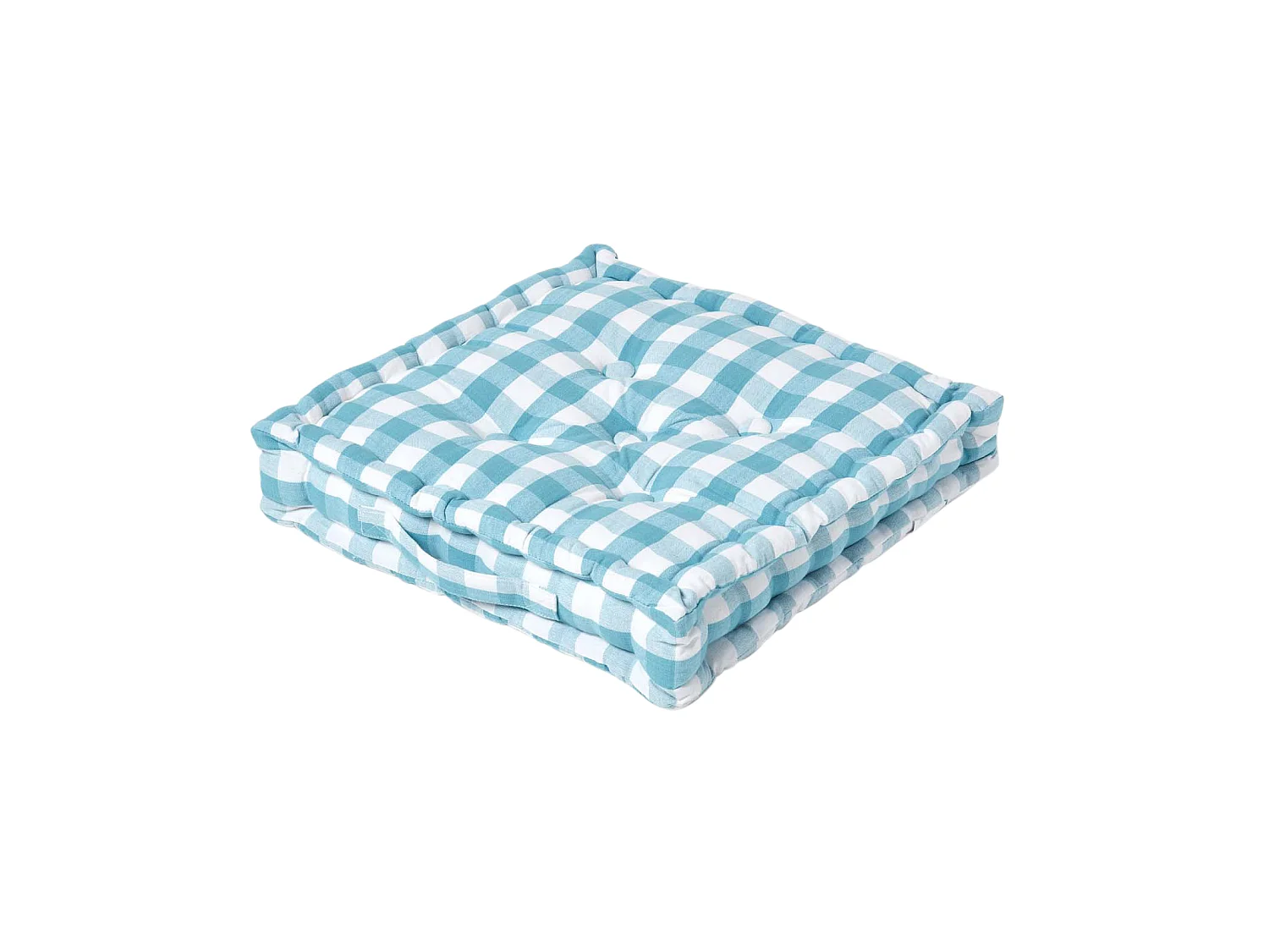 Homescapes 100% Cotton Gingham Floor Cushion, 50 x 50 x 10 cm, Blue, Block Check, OEKO-TEX Certified, Handcrafted, 20 x 20 x 4"