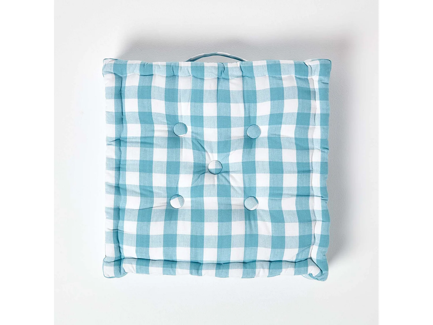 Homescapes 100% Cotton Gingham Floor Cushion, 50 x 50 x 10 cm, Blue, Block Check, OEKO-TEX Certified, Handcrafted, 20 x 20 x 4"