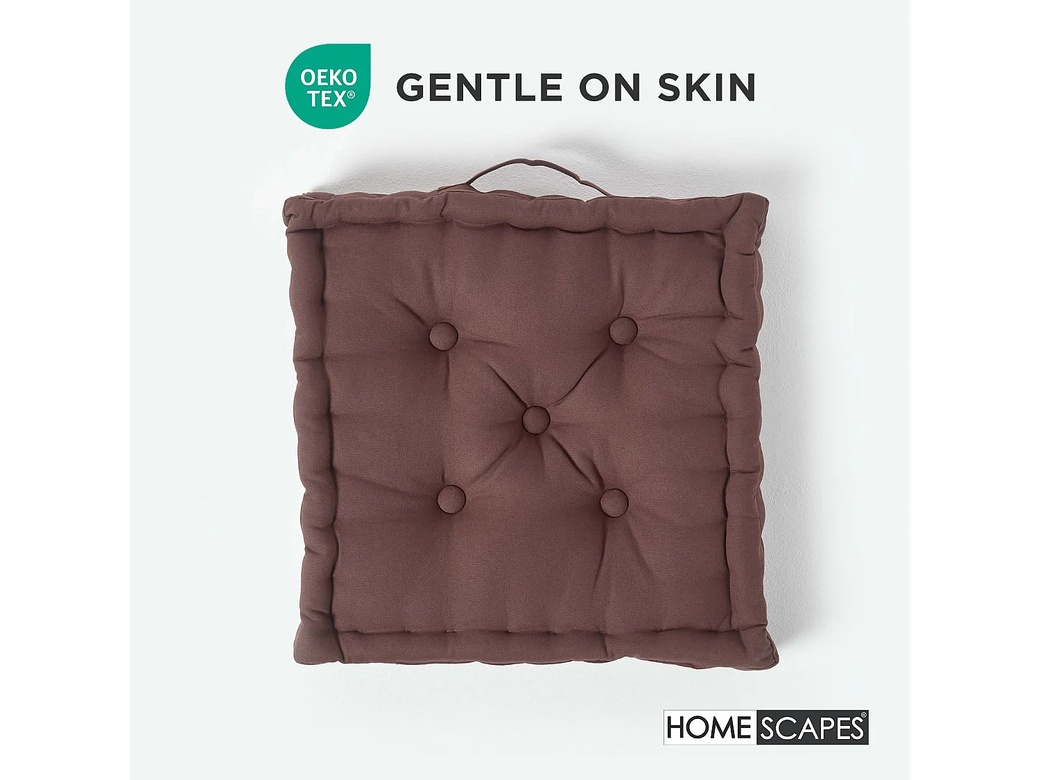 Homescapes 100% Cotton Plain Floor Cushion, 40 x 40 x 8 cm, Chocolate Brown, OEKO-TEX Certified, Handcrafted, 16 x 16 x 3"