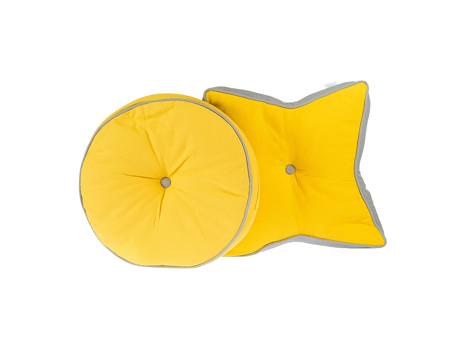 Homescapes 100% Cotton Stars Star Floor Cushion, 48 x 7 cm, Grey, Yellow, OEKO-TEX Certified, Handcrafted, 19 x 3"