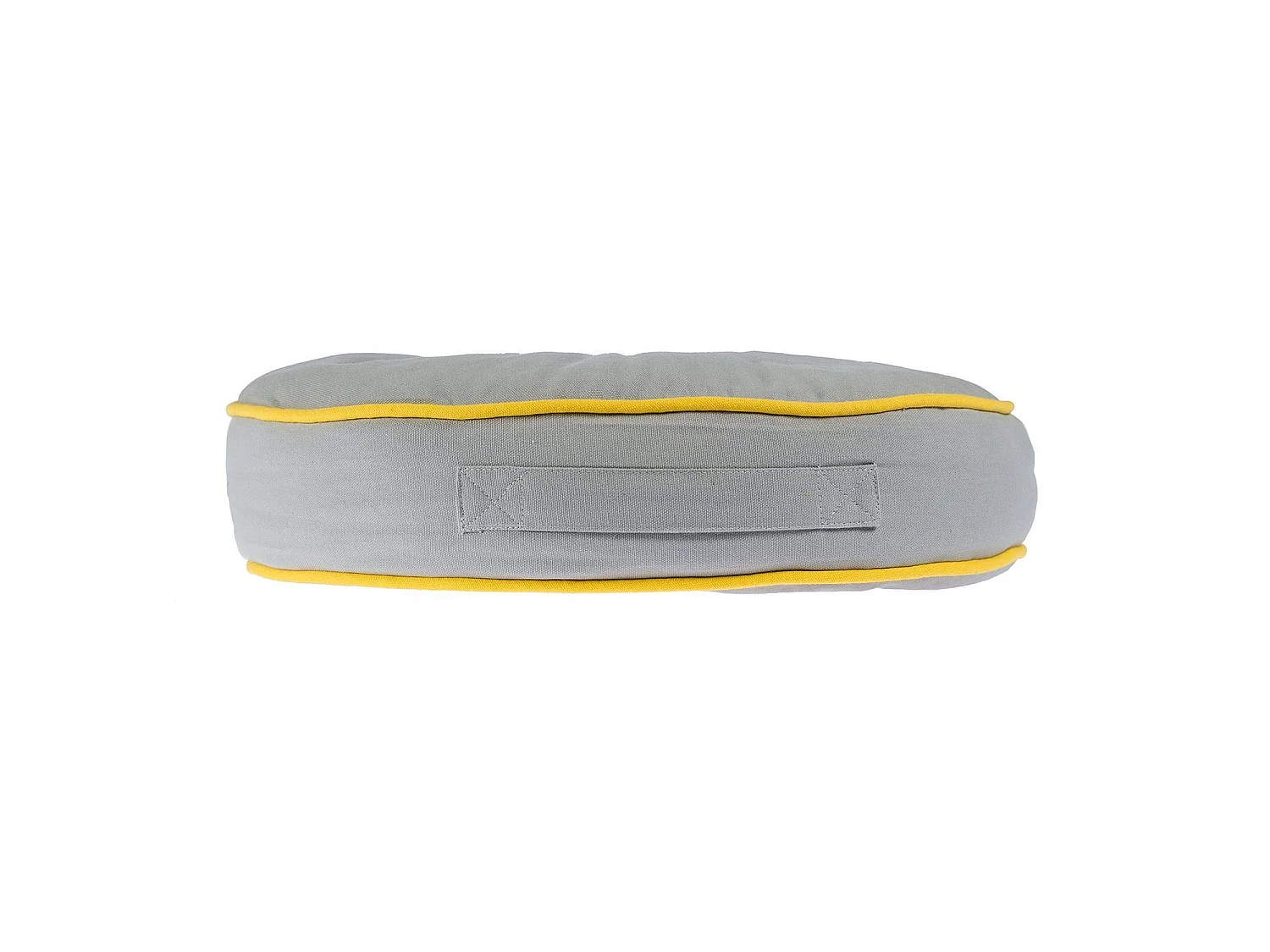 Homescapes 100% Cotton Round Floor Cushion, 43 x 7 cm, Grey, Yellow, OEKO-TEX Certified, Handcrafted, 17 x 3"