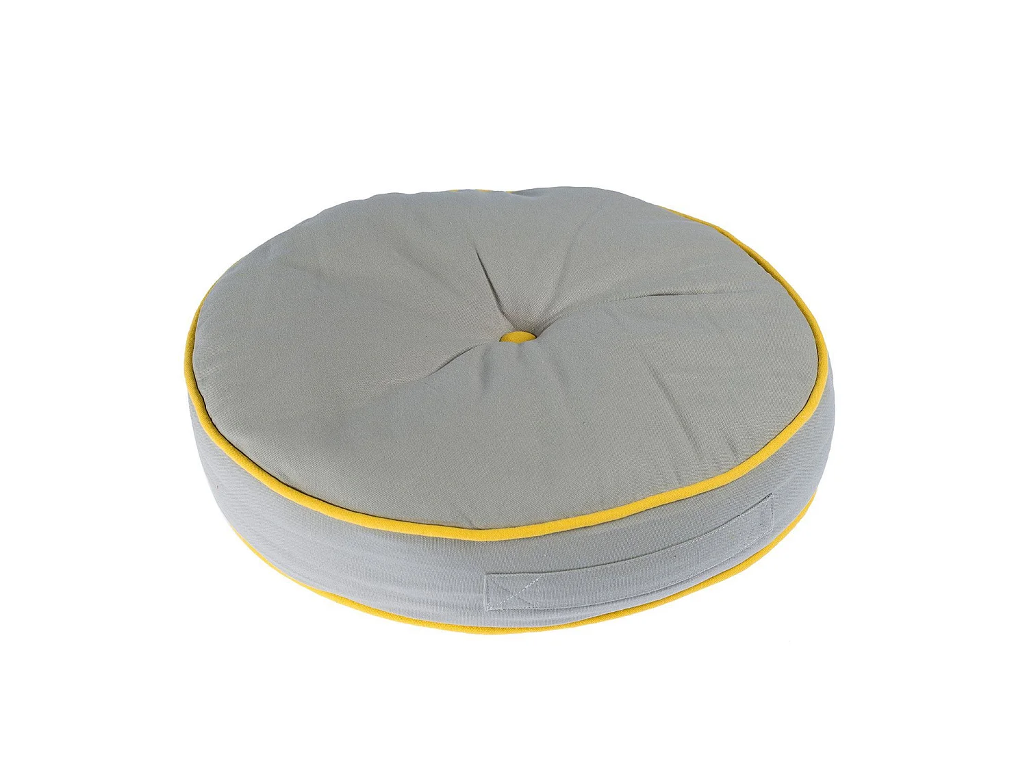 Homescapes 100% Cotton Round Floor Cushion, 43 x 7 cm, Grey, Yellow, OEKO-TEX Certified, Handcrafted, 17 x 3"
