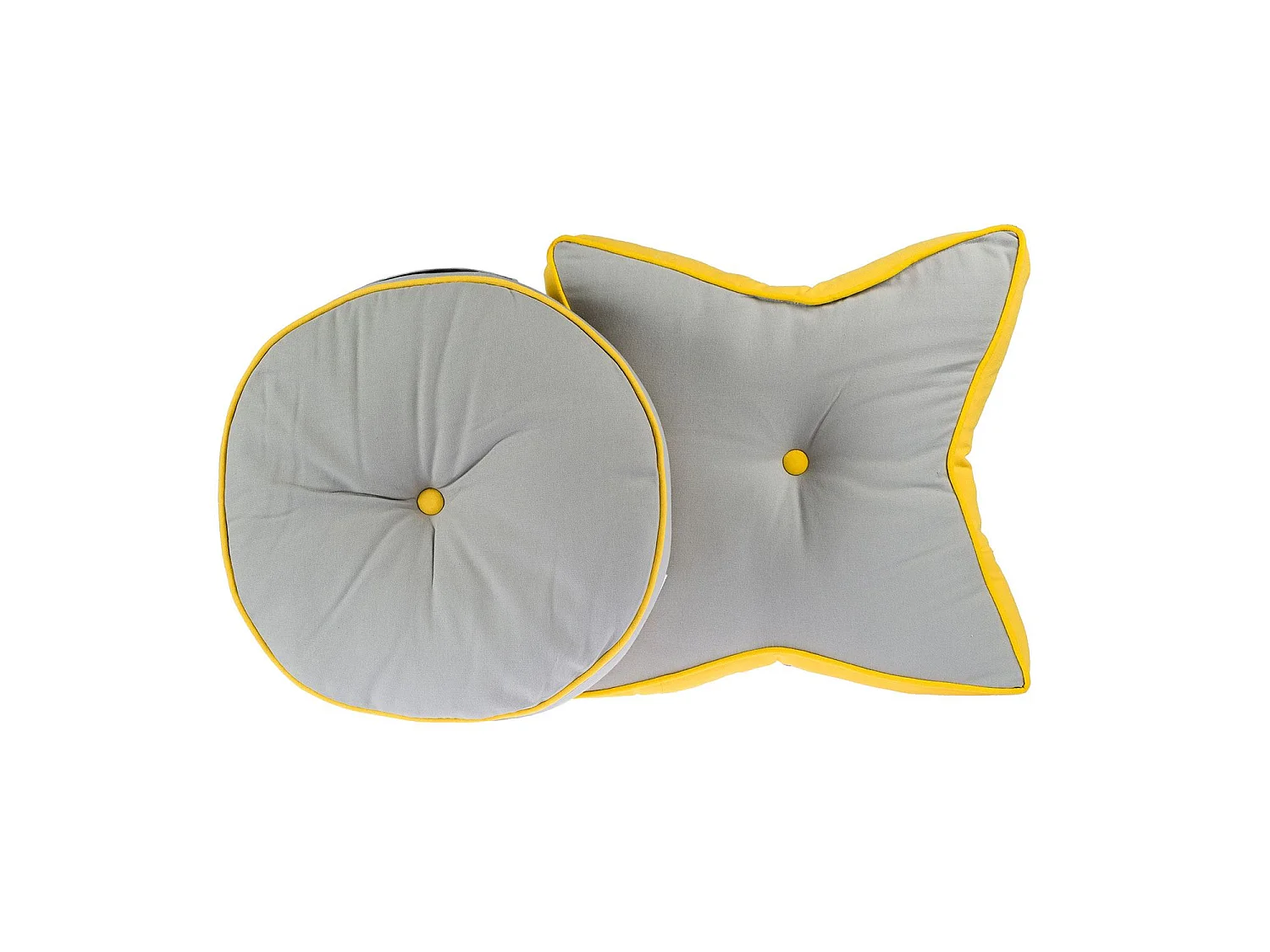 Homescapes 100% Cotton Round Floor Cushion, 43 x 7 cm, Grey, Yellow, OEKO-TEX Certified, Handcrafted, 17 x 3"