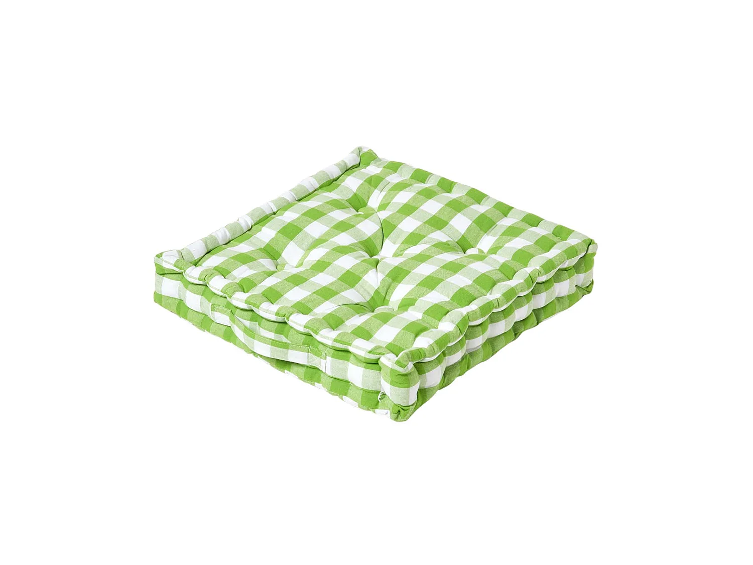 Homescapes 100% Cotton Gingham Floor Cushion, 40 x 40 x 8 cm, Green, Block Check, OEKO-TEX Certified, Handcrafted, 16 x 16 x 3"