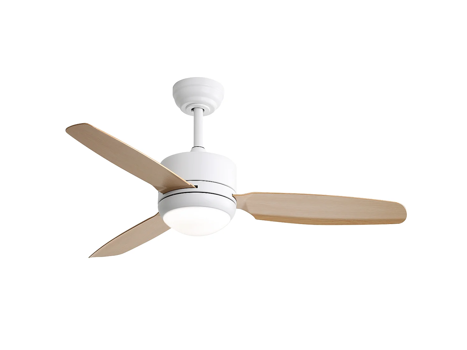 Ventilateur de Plafond avec Lumière LED 117cm, 46" - Moteur DC Ultra-Silencieux, 3 Pales ABS Effet Bois, 2 Tiges, Télécommande, Réversible - Blanc
