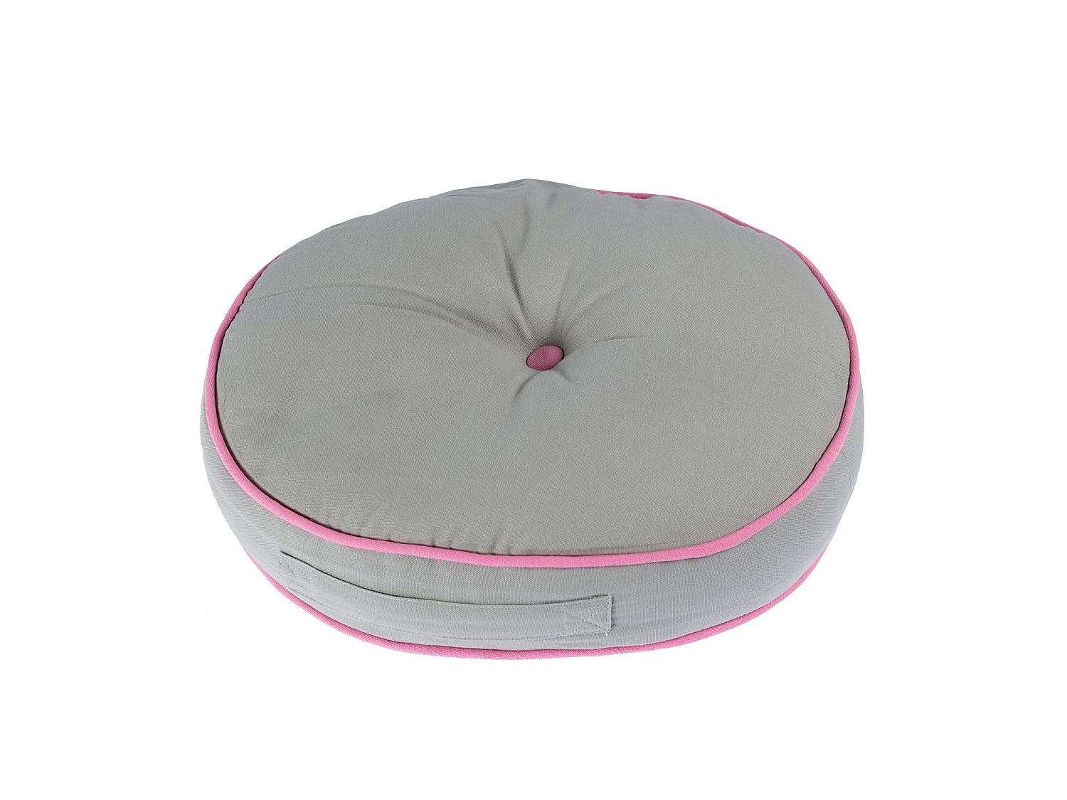 Homescapes 100% Cotton Round Floor Cushion, 43 x 7 cm, Grey, Pink, OEKO-TEX Certified, Handcrafted, 17 x 3"