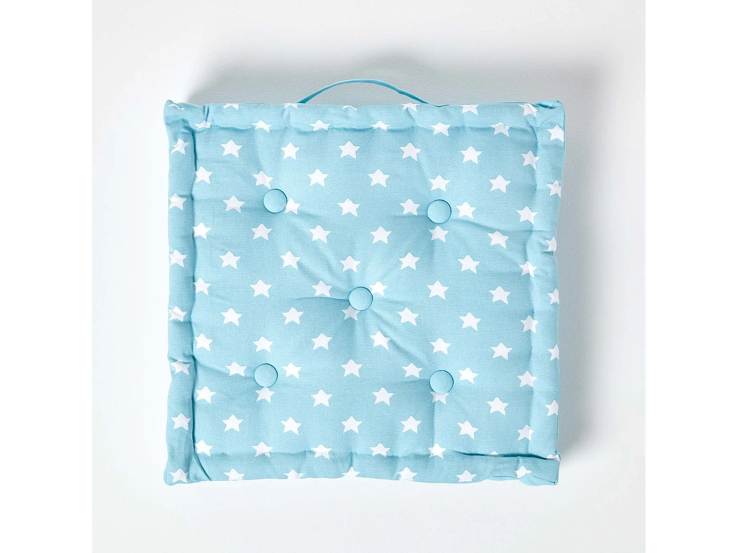 Homescapes 100% Cotton Stars Floor Cushion, 50 x 50 x 10 cm, Blue, OEKO-TEX Certified, Handcrafted, 20 x 20 x 4"