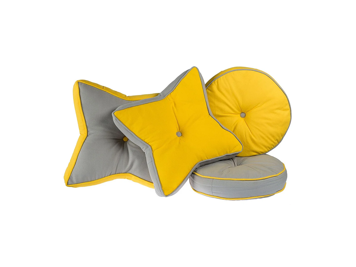 Homescapes 100% Cotton Stars Star Floor Cushion, 48 x 7 cm, Grey, Yellow, OEKO-TEX Certified, Handcrafted, 19 x 3"