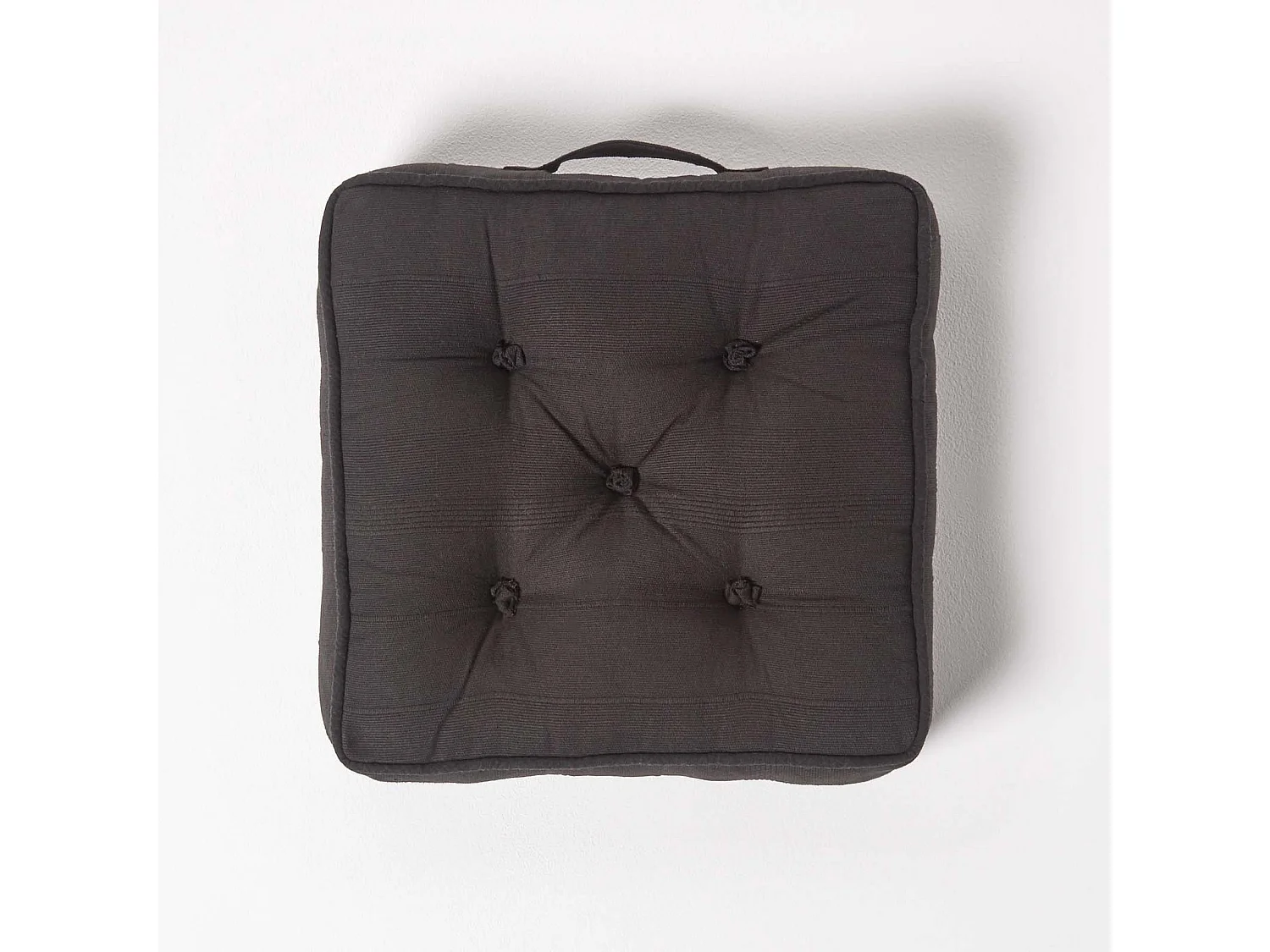 Homescapes 100% Cotton Rajput Floor Cushion, 40 x 40 x 8 cm, Black, OEKO-TEX Certified, Handcrafted, 16 x 16 x 3"