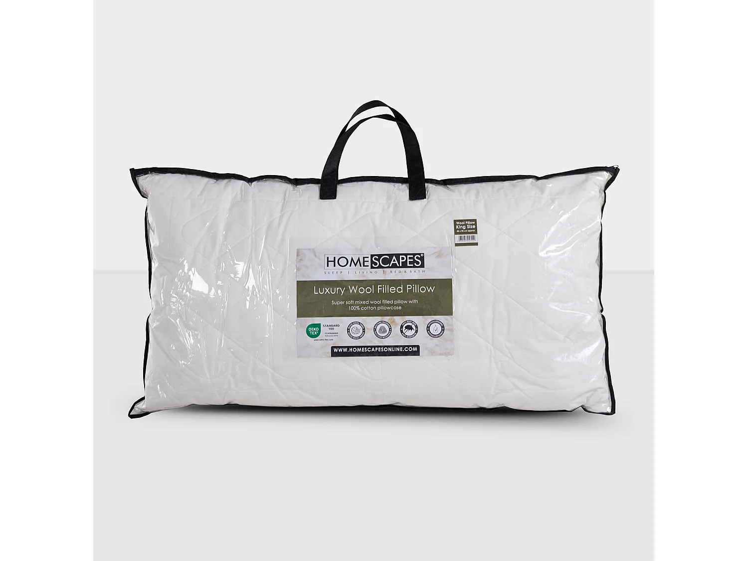 Homescapes Premium Wool King Size Pillow with Quilted Case, 19 x 35"