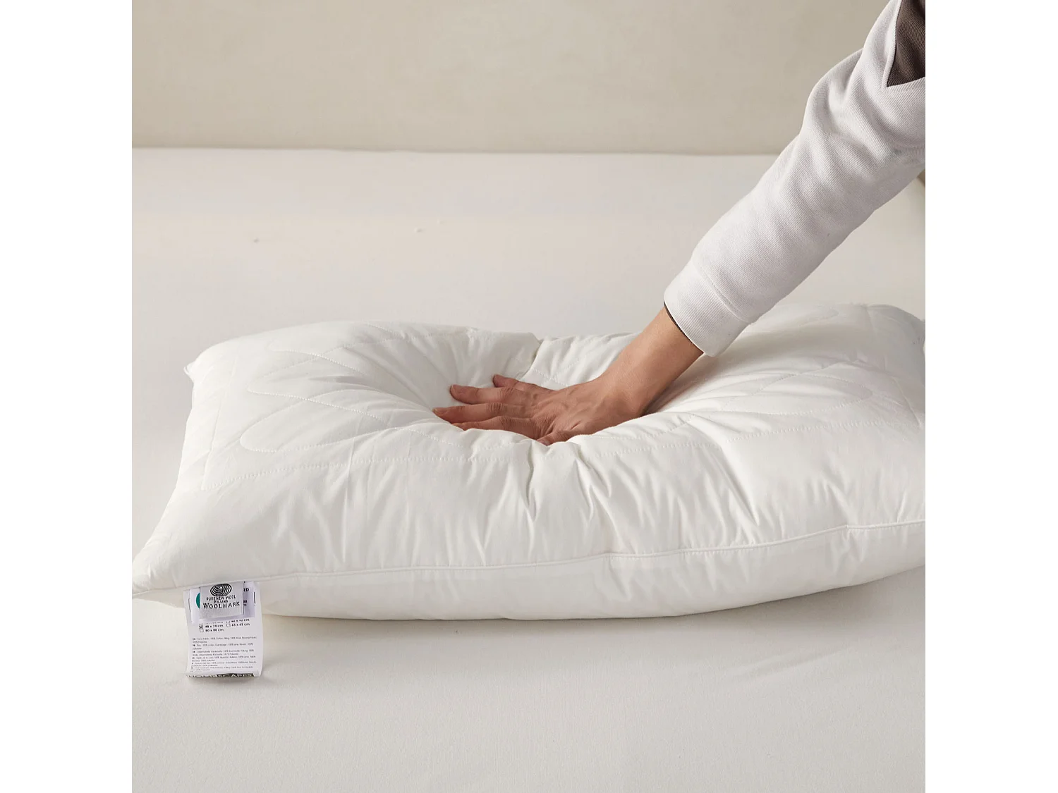 Homescapes Premium Wool King Size Pillow with Quilted Case, 19 x 35"