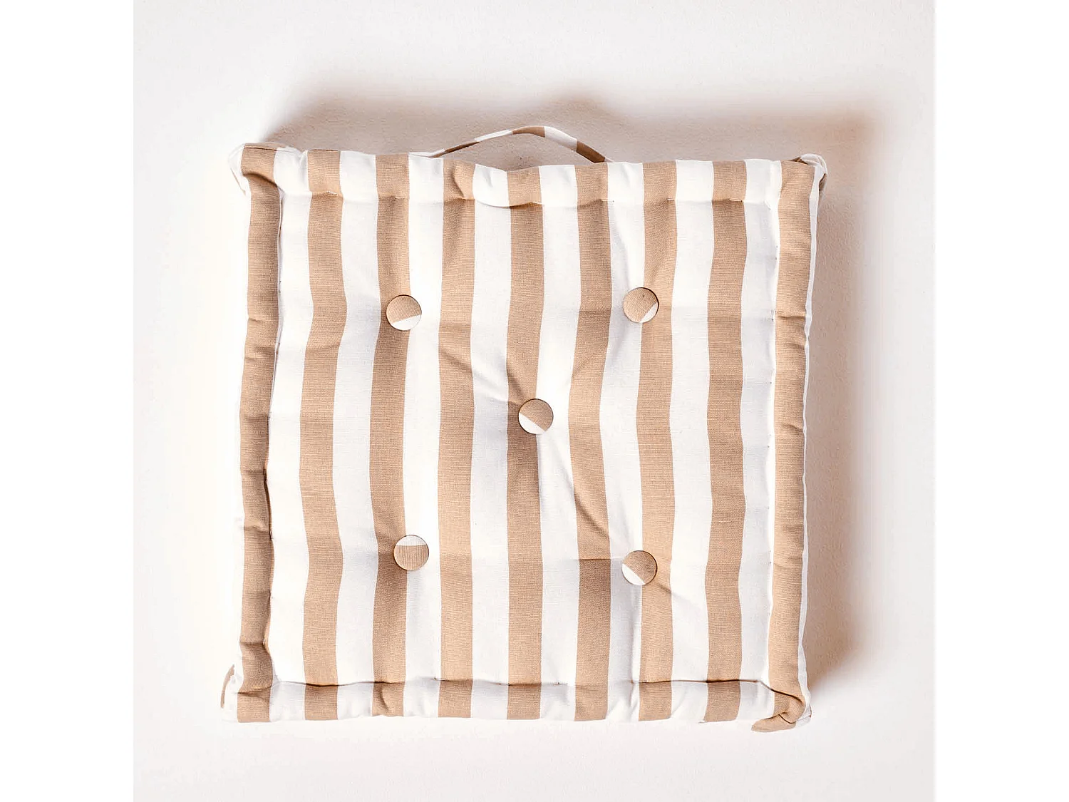 Homescapes 100% Cotton Stripe Floor Cushion, 40 x 40 x 8 cm, Beige, OEKO-TEX Certified, Handcrafted, 16 x 16 x 3"