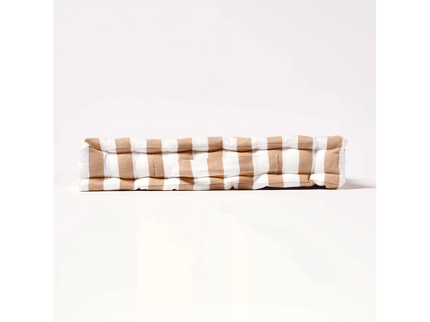 Homescapes 100% Cotton Stripe Floor Cushion, 40 x 40 x 8 cm, Beige, OEKO-TEX Certified, Handcrafted, 16 x 16 x 3"