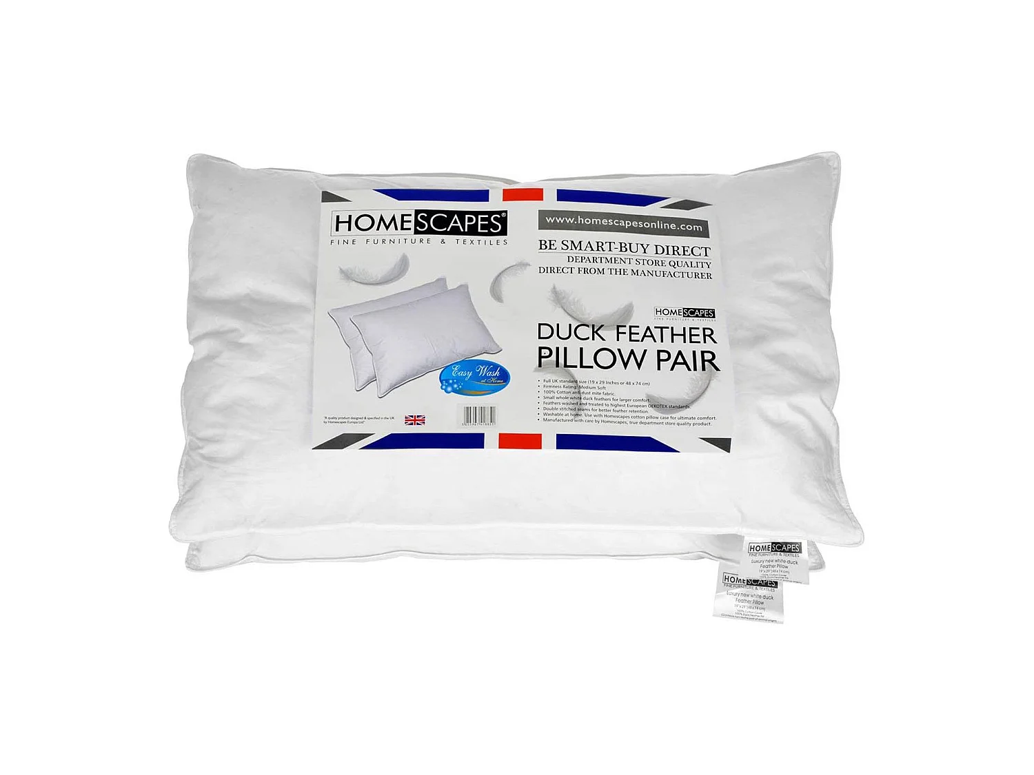 Homescapes White Duck Feather Pillow Pair
