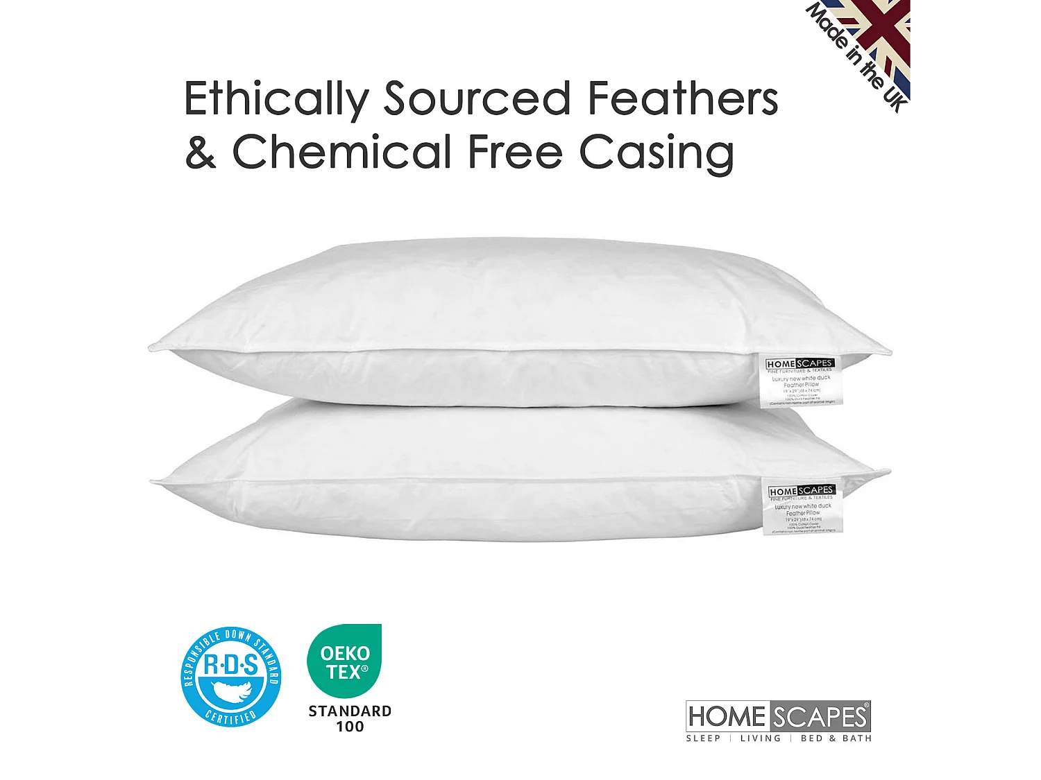 Homescapes White Duck Feather Pillow Pair