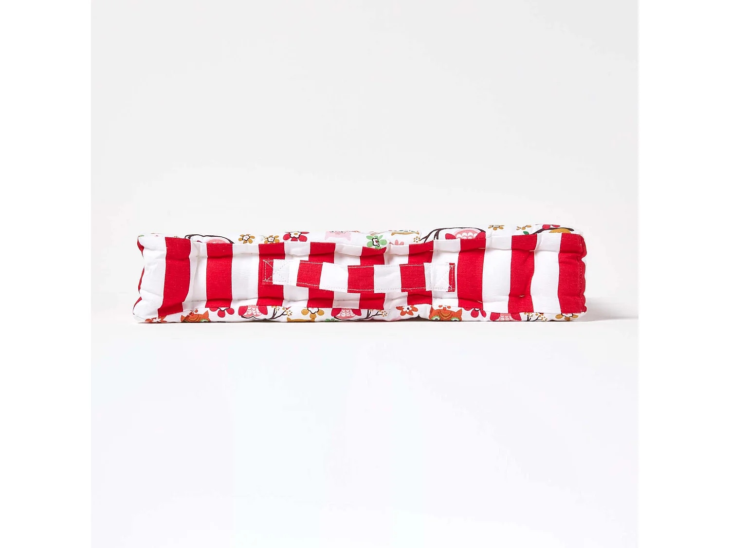 Homescapes 100% Cotton Owl Floor Cushion, 50 x 50 x 10 cm, Red, OEKO-TEX Certified, Handcrafted, 20 x 20 x 4"