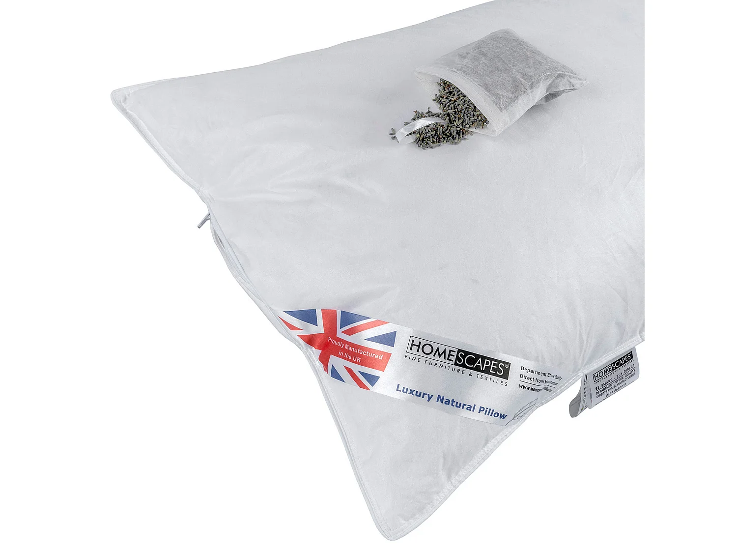 Homescapes Goose Feather & Down Lavender Pillow with Dried Lavender Insert Extra Fill