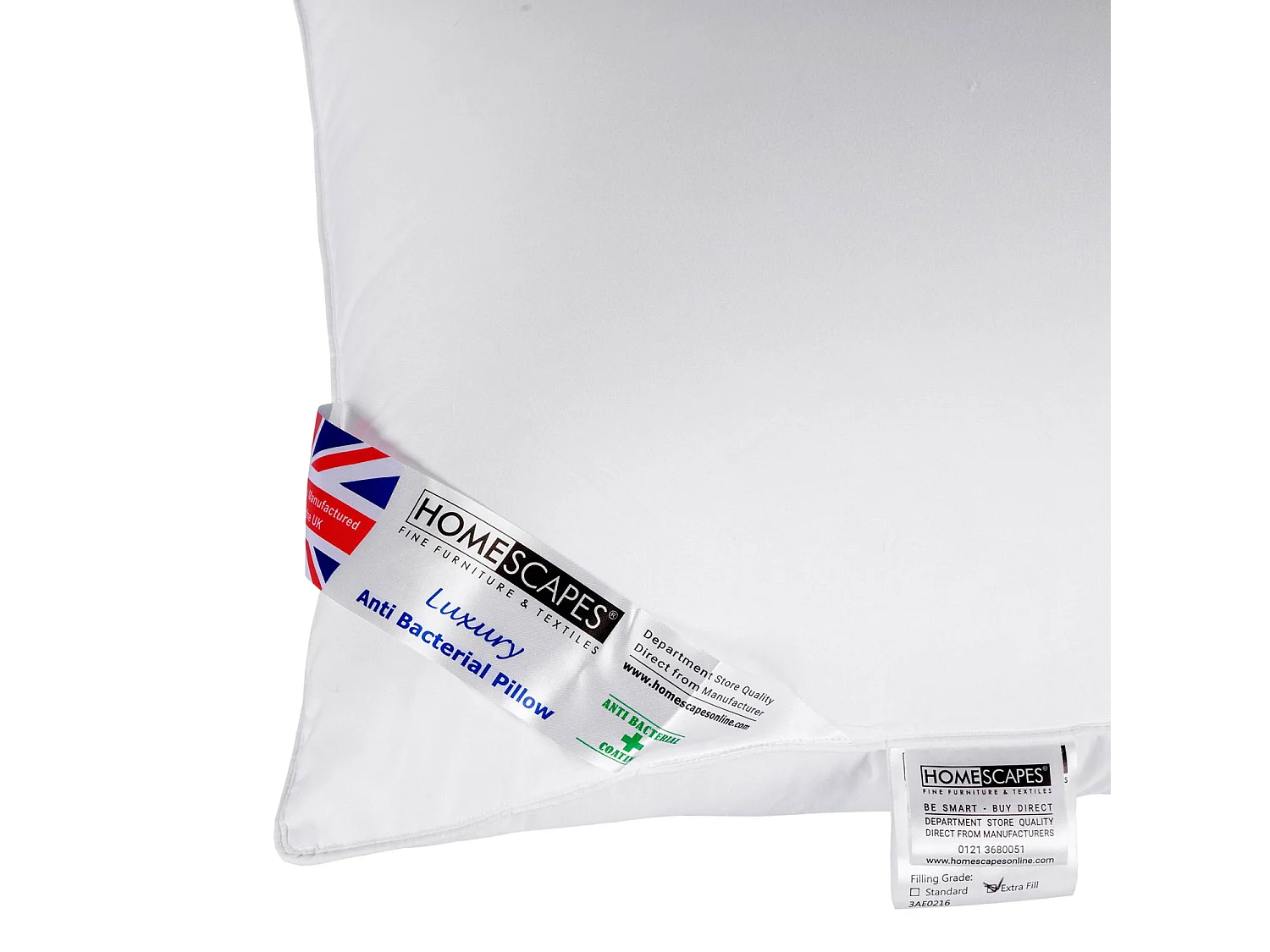 Homescapes Anti Bacterial Pillow Super Microfibre Extra Fill, 48 x 74 cm