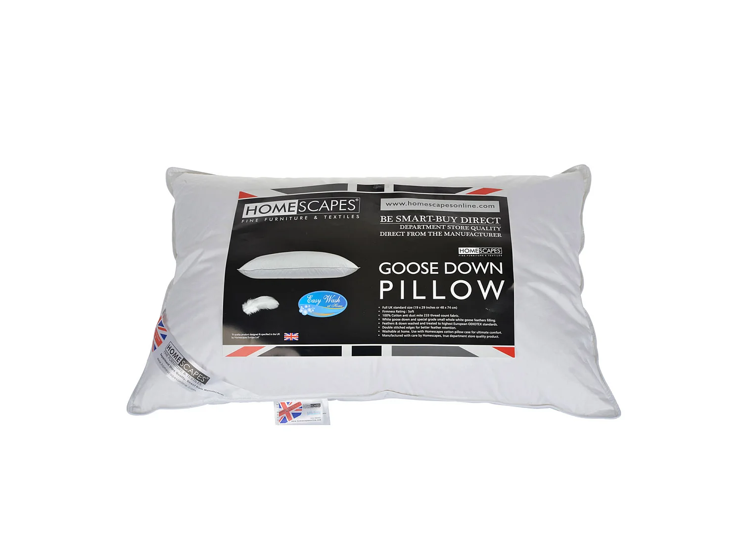 Homescapes Goose Down Pillow with 100% Cotton Case