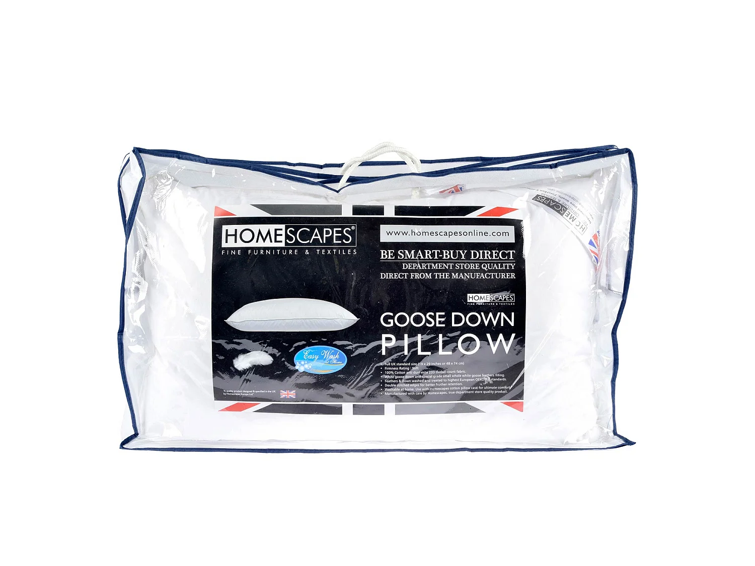 Homescapes Goose Down Pillow with 100% Cotton Case