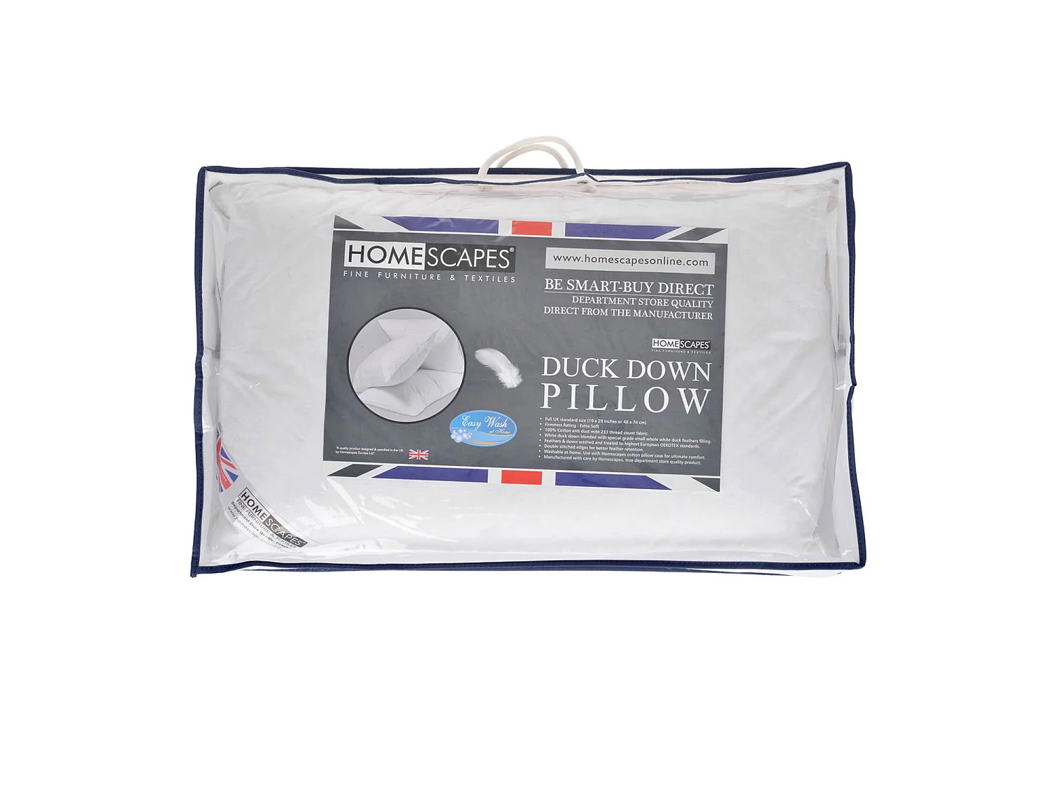 Homescapes White Duck Down Pillow