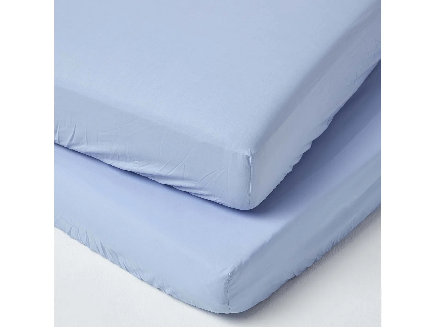 Homescapes Blue Cotton Fitted Cot Sheets 200 Thread Count, 2 Pack