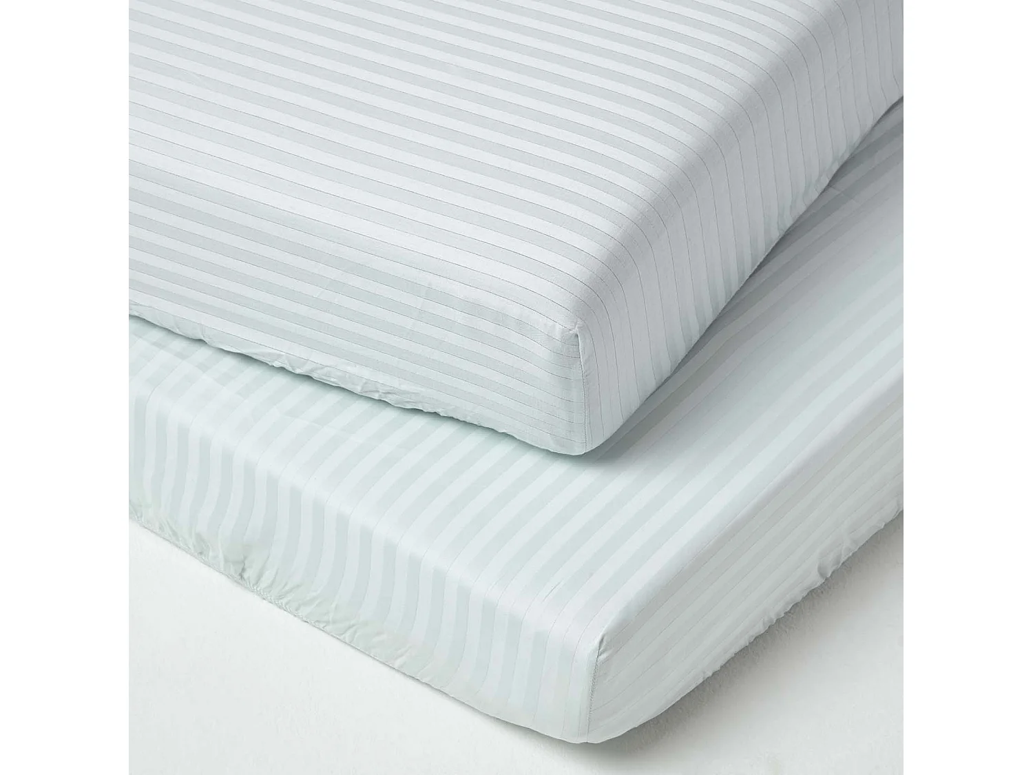 Homescapes Blue Cotton Stripe Fitted Cot Sheets 330 Thread Count, 2 Pack