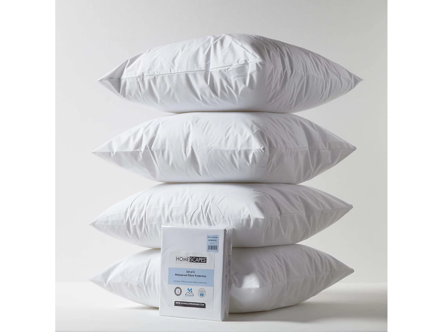 Homescapes Waterproof Pillow Protectors 65 x 65 cm, Pack of 4