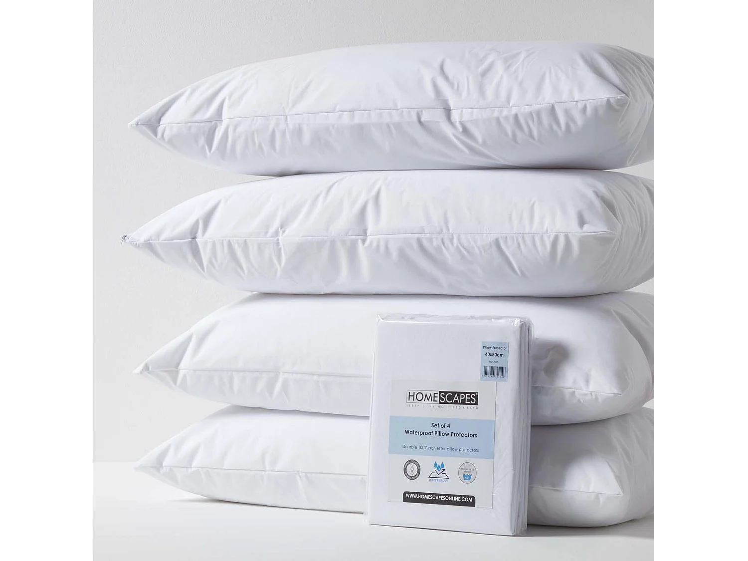 Homescapes Waterproof Pillow Protectors 40 x 80 cm, Pack of 4