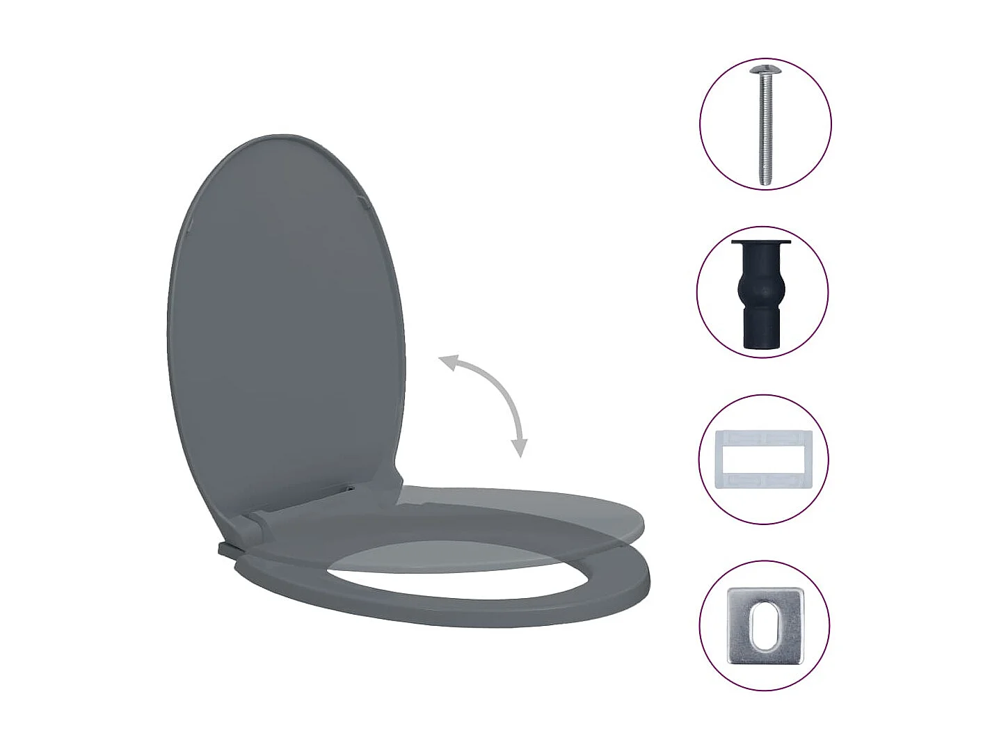 Assento sanitário com fechamento macio, assento sanitário, tigela, banheiro, casa, restaurante, hotel, loja, oval, cinza 02_0002918