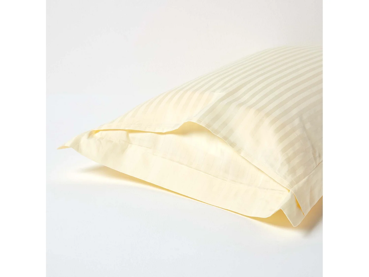 Homescapes Pastel Yellow Egyptian Cotton Satin Stripe Oxford Pillowcase 330 TC