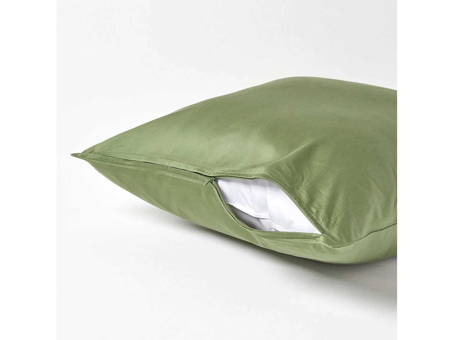 Homescapes Moss Green Continental Pillowcase Organic Cotton 400 TC, 40 x 40cm