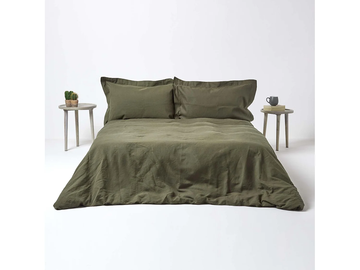 Homescapes Khaki Green Linen Oxford Pillowcase, King