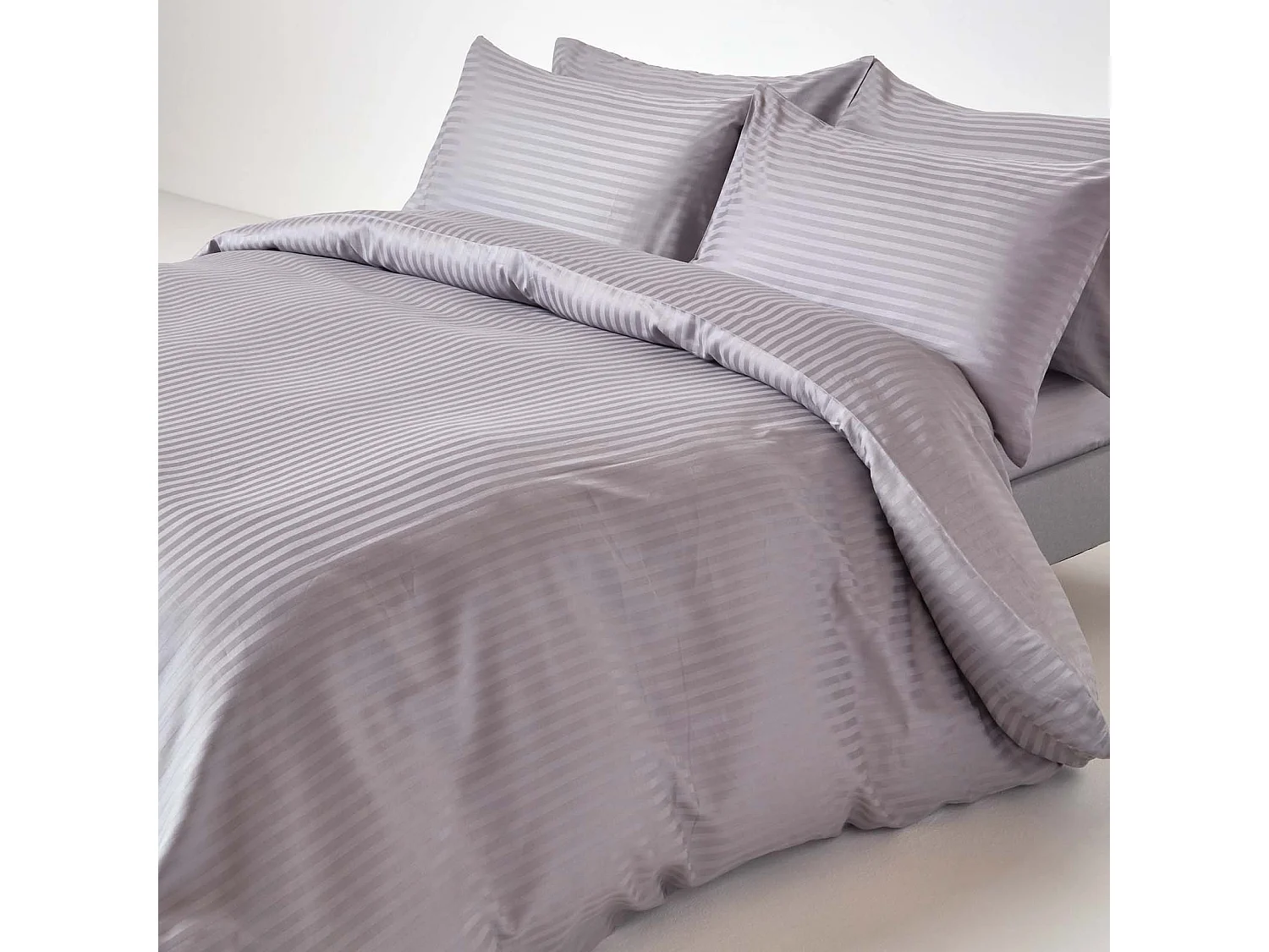 Homescapes Grey Egyptian Cotton Satin Stripe Flat Sheet 330 TC, Double