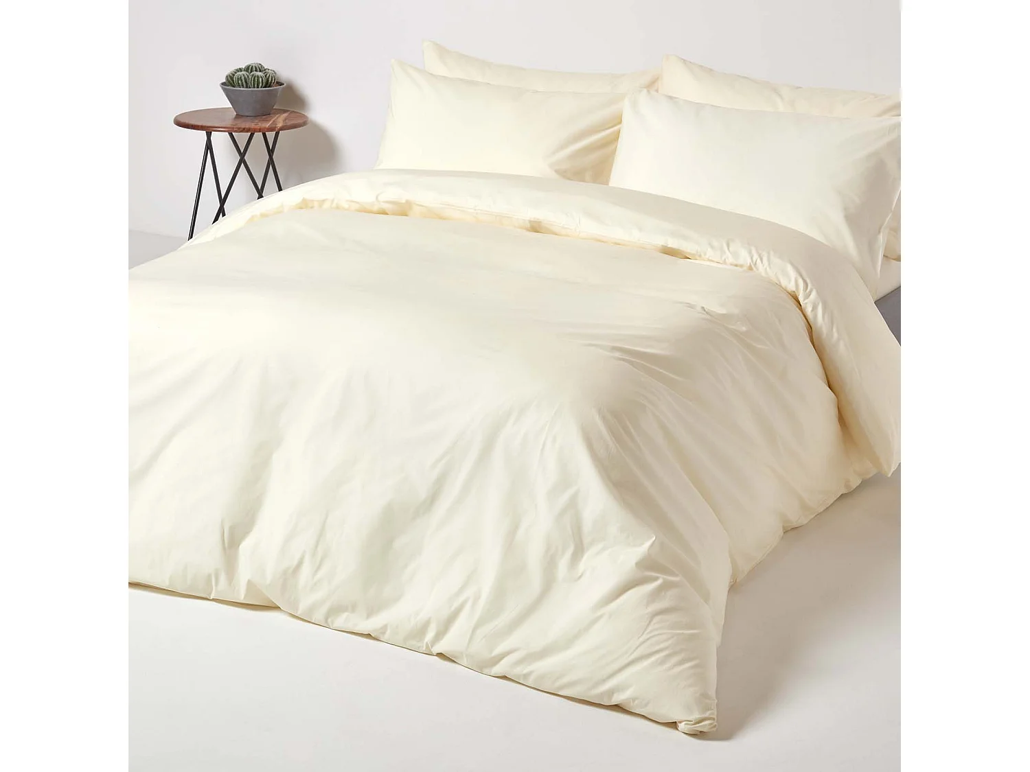 Drap plat uni 100 % coton égyptien 200 fils Crème 275 x 275 cm - HOMESCAPES