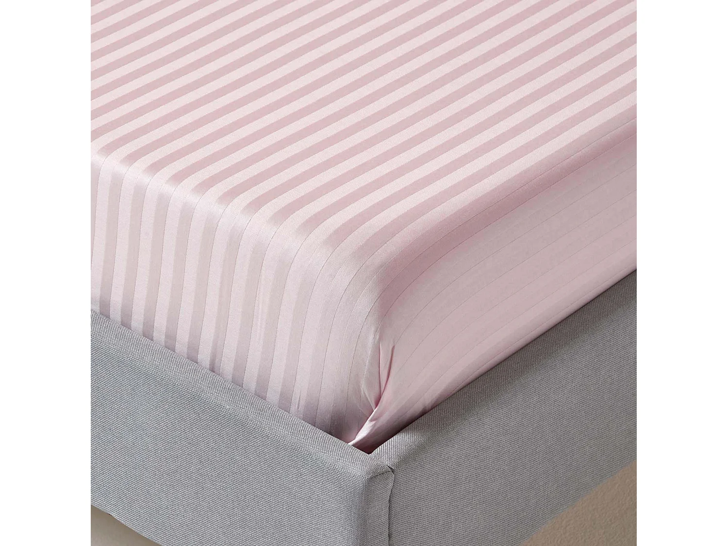 Drap plat rayé satin de coton égyptien 330 fils violet 240 x 275 cm - HOMESCAPES