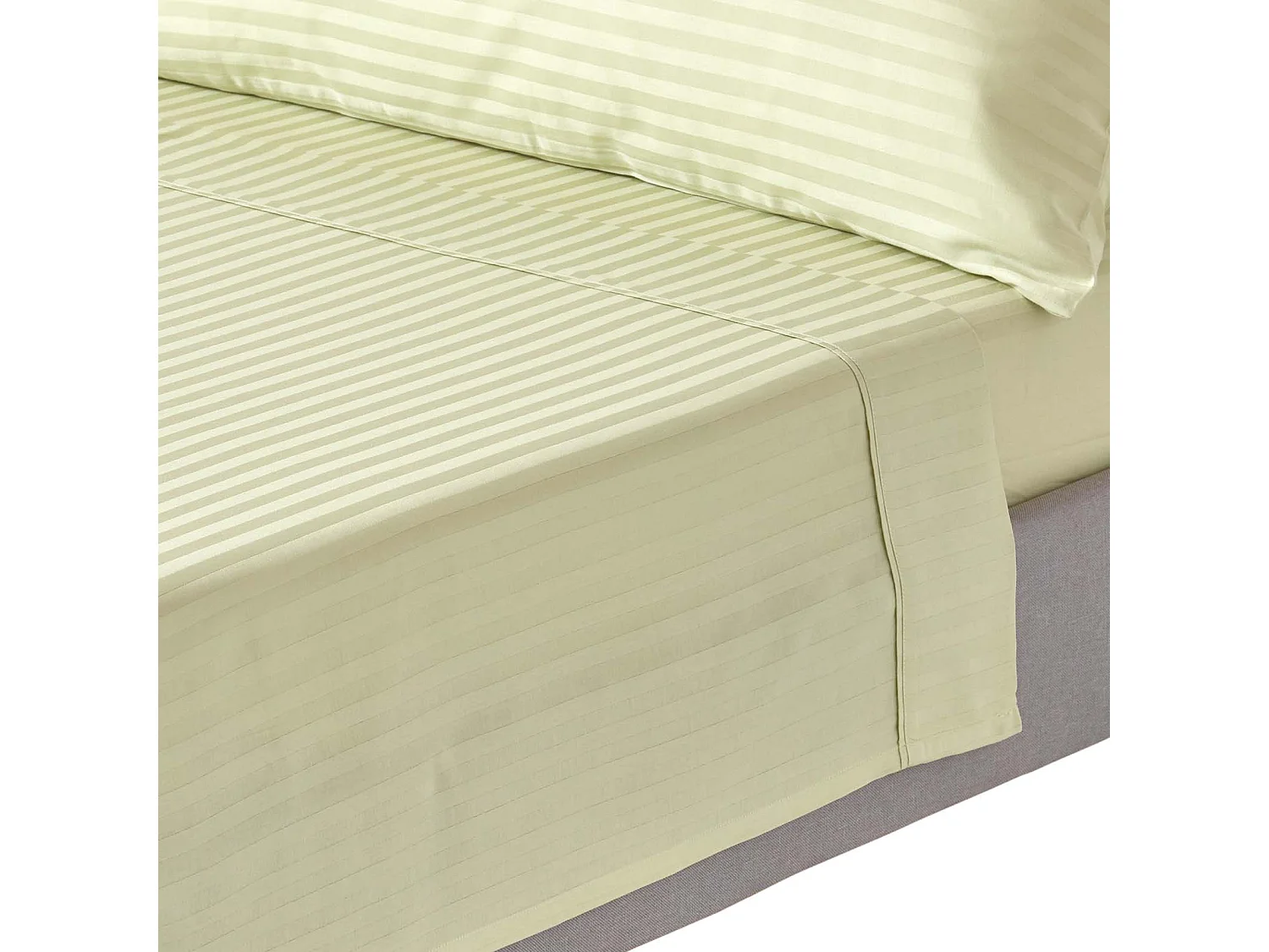Homescapes Sage Green Egyptian Cotton Satin Stripe Flat Sheet 330 TC, Double