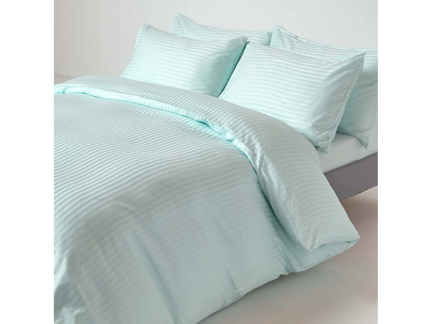 Homescapes Blue Egyptian Cotton Satin Stripe Flat Sheet 330 TC, King